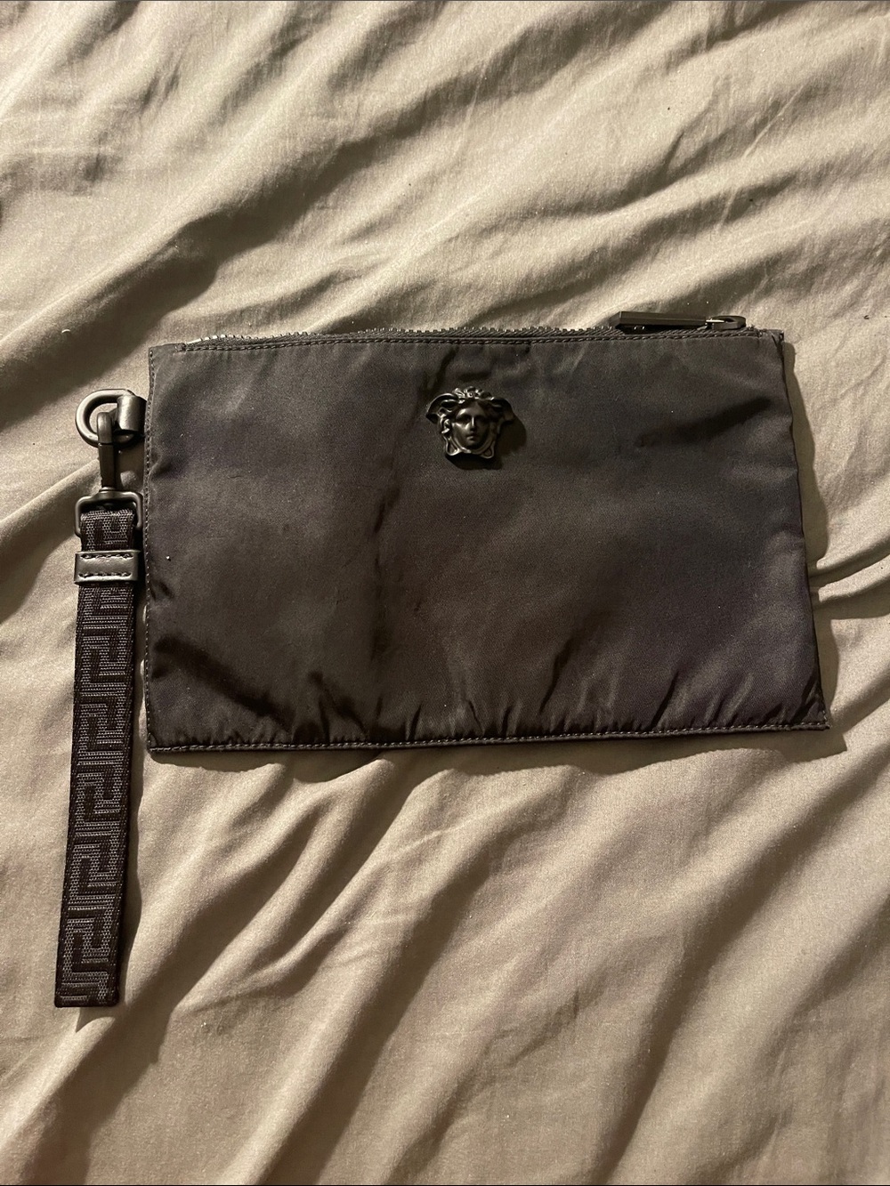 Versace Black Nylon Wristlet Pouch with Medusa Emblem